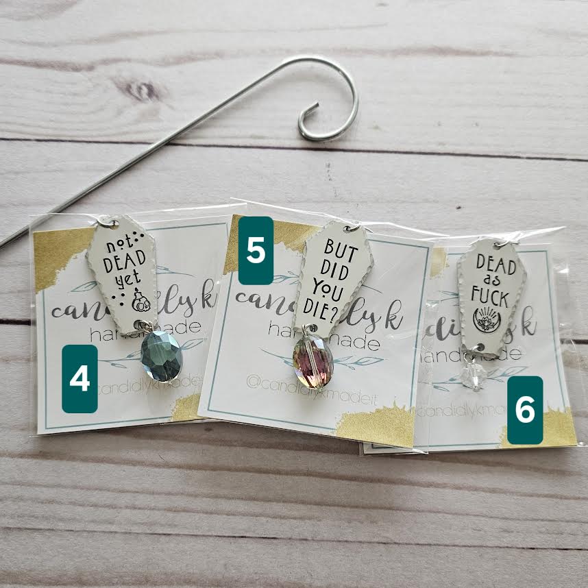 Hand Stamped Spooky Plant Charms with Crystals - Ready to Ship - One of a Kind