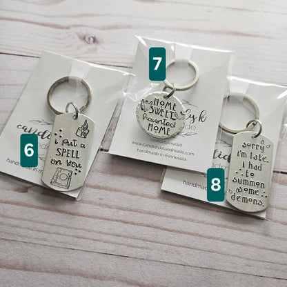 Hand Stamped Spooky Keychains - Ready to Ship Spooky Gifts - One of a Kind