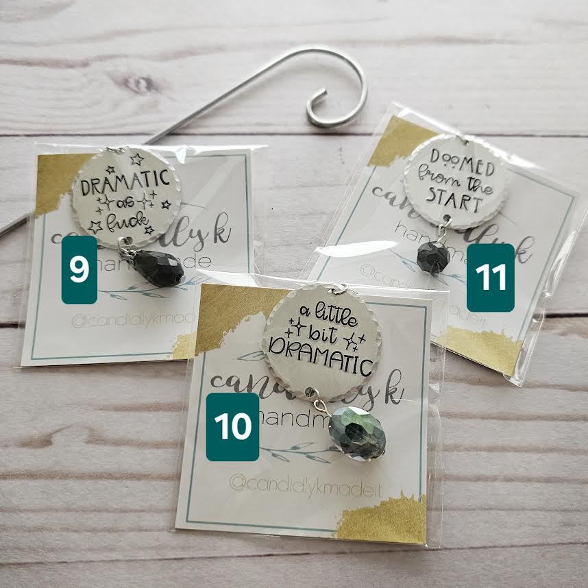 Hand Stamped Spooky Plant Charms with Crystals - Ready to Ship - One of a Kind