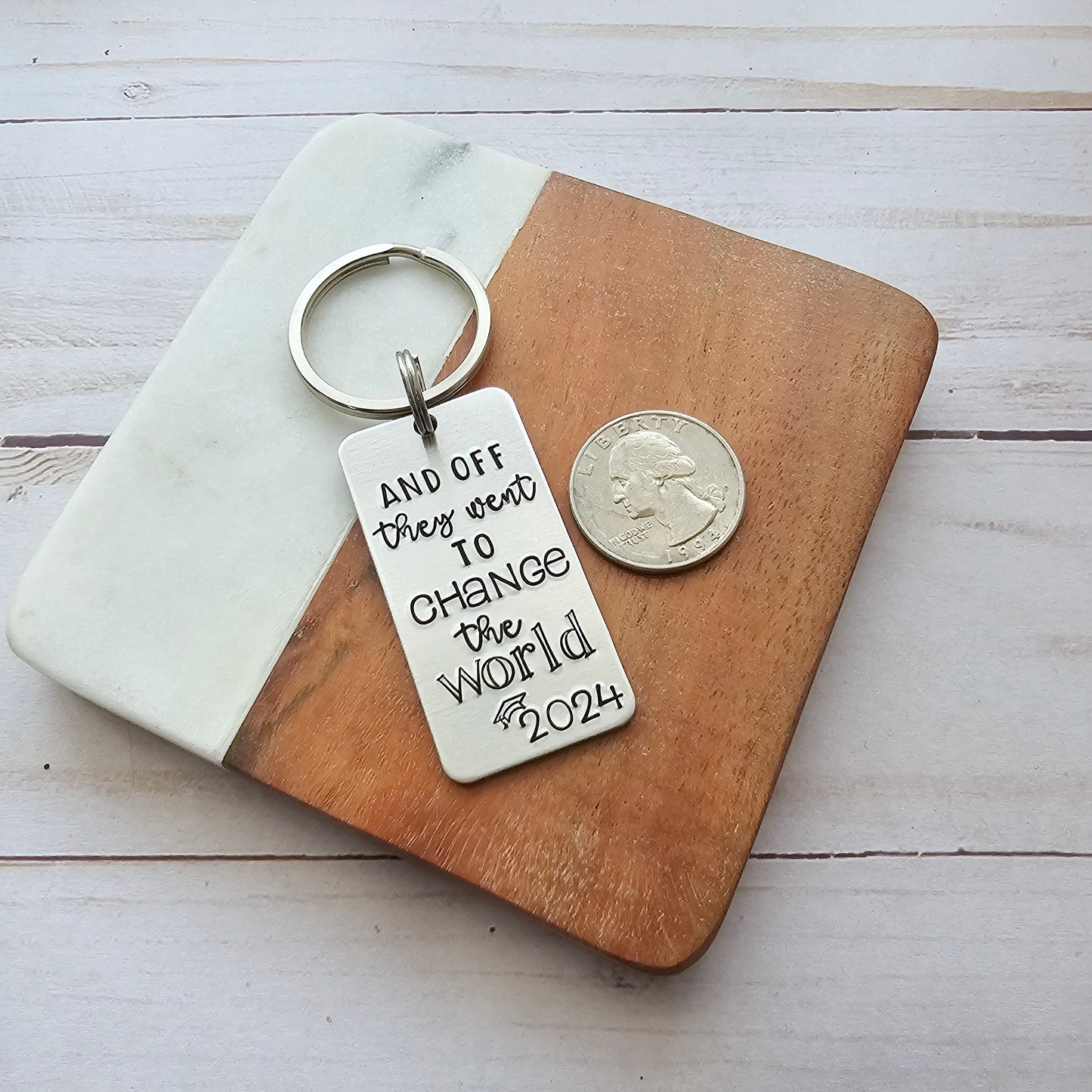 And Off They Went To Change The World, Non Binary Graduation Keychain, Custom Class of 2025, Inspirational High School Senior Gifts for Them