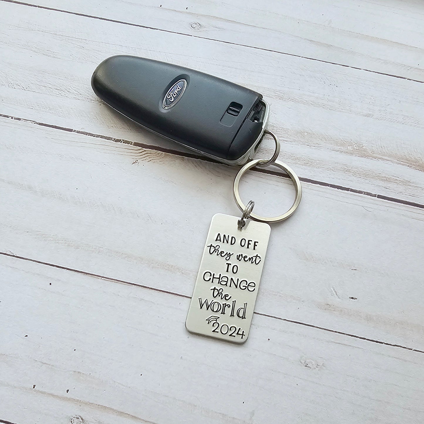 And Off They Went To Change The World, Non Binary Graduation Keychain, Custom Class of 2025, Inspirational High School Senior Gifts for Them