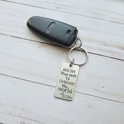 And Off They Went To Change The World, Non Binary Graduation Keychain, Custom Class of 2025, Inspirational High School Senior Gifts for Them