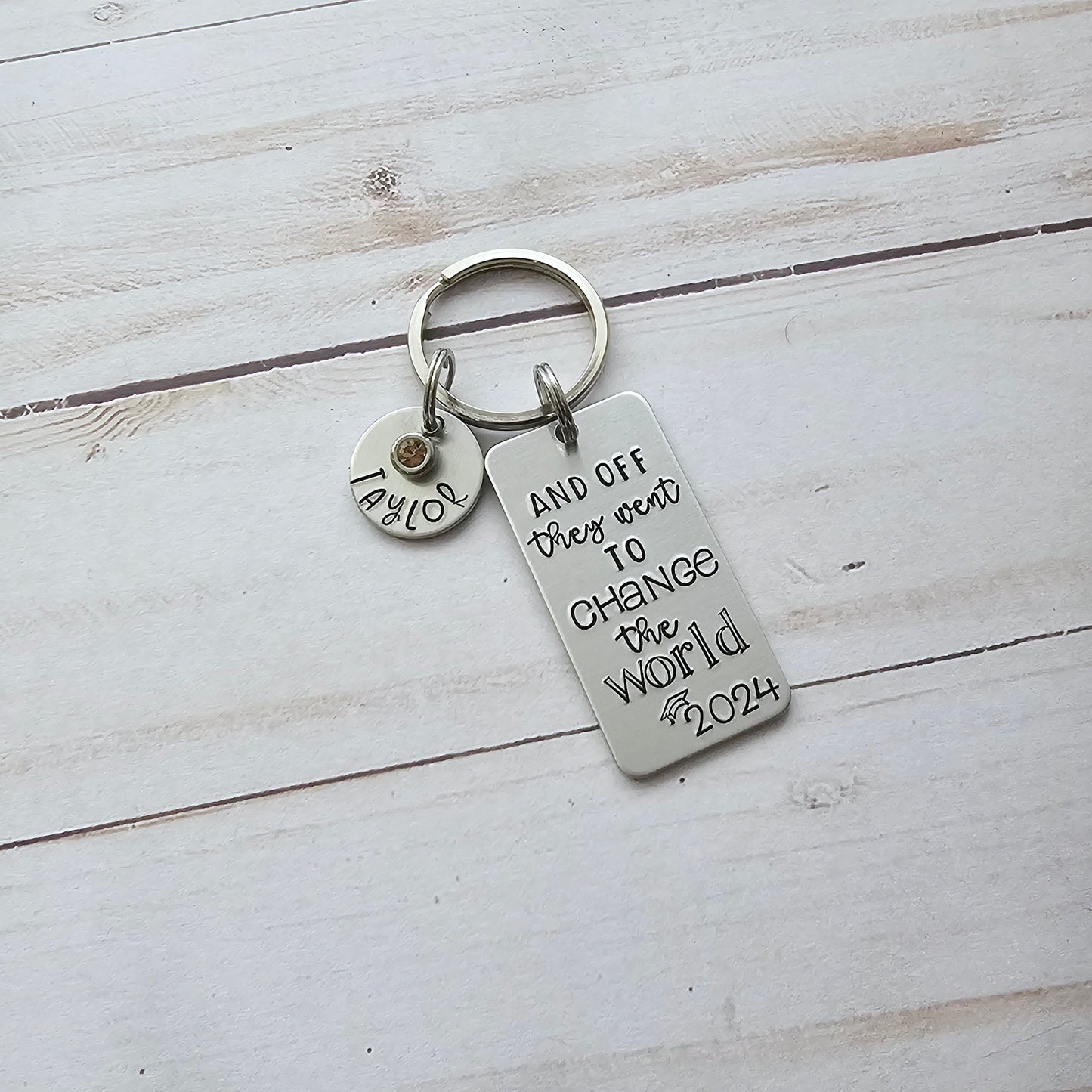 And Off They Went To Change The World, Non Binary Graduation Keychain, Custom Class of 2025, Inspirational High School Senior Gifts for Them