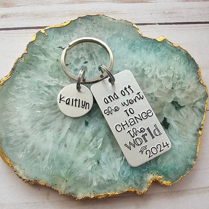 Graduation Gifts for Her, 2024 Personalized Seniors Keychain, And Off She Went To Change The World, High School Graduate Gift for Daughter