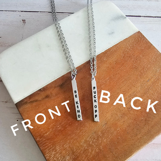 Silver Be Kind/F Off Double Sided Necklace
