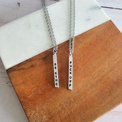 Silver Be Kind/F Off Double Sided Necklace