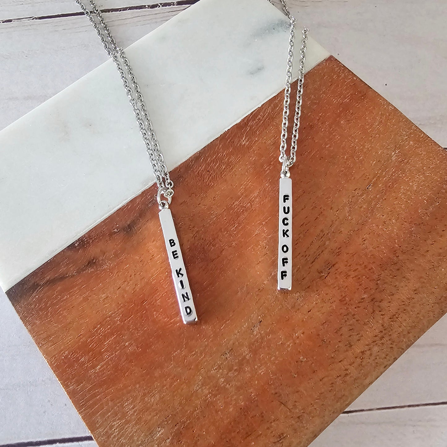 Silver Be Kind/F Off Double Sided Necklace