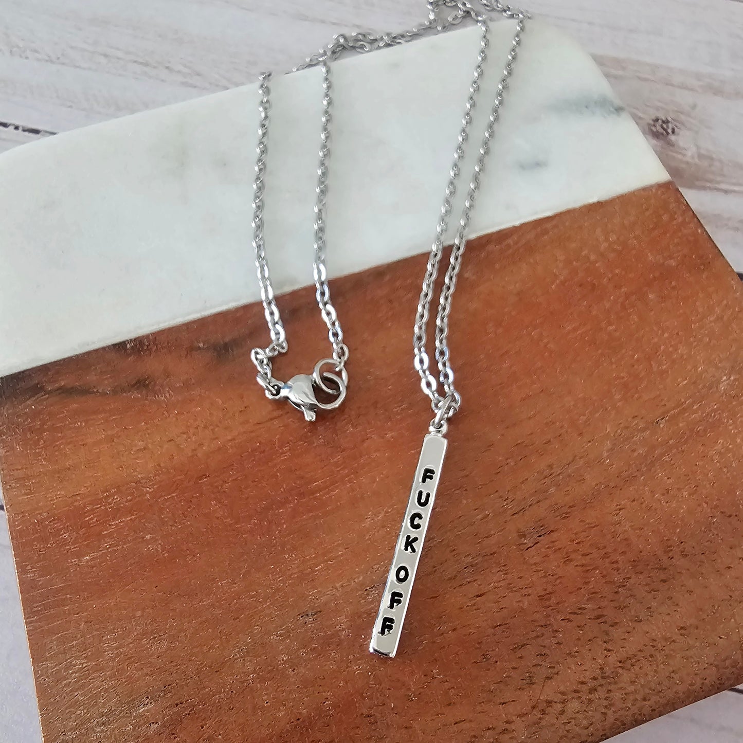 Silver Be Kind/F Off Double Sided Necklace