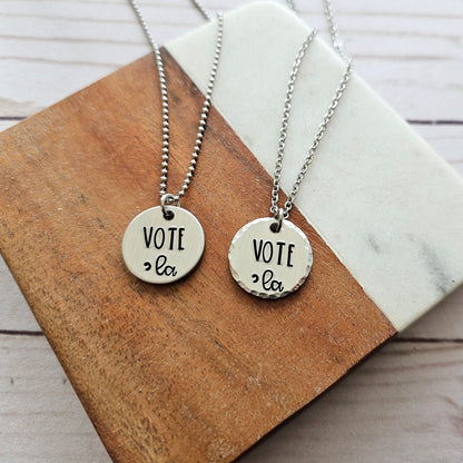 Vote Comma La Necklace, Handstamped Vote Jewelry, 2024 Presidential Election Accessories, Democratic Blue Wave