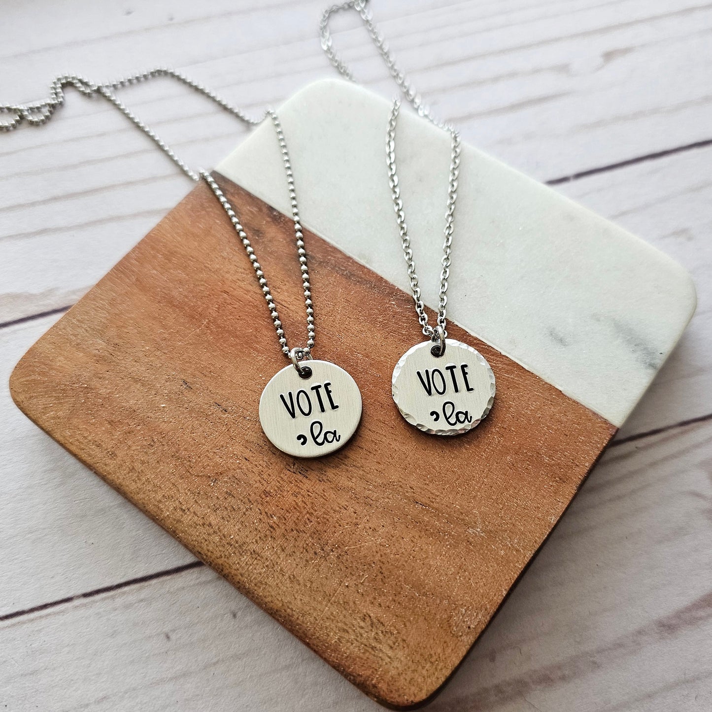 Vote Comma La Necklace, Handstamped Vote Jewelry, 2024 Presidential Election Accessories, Democratic Blue Wave