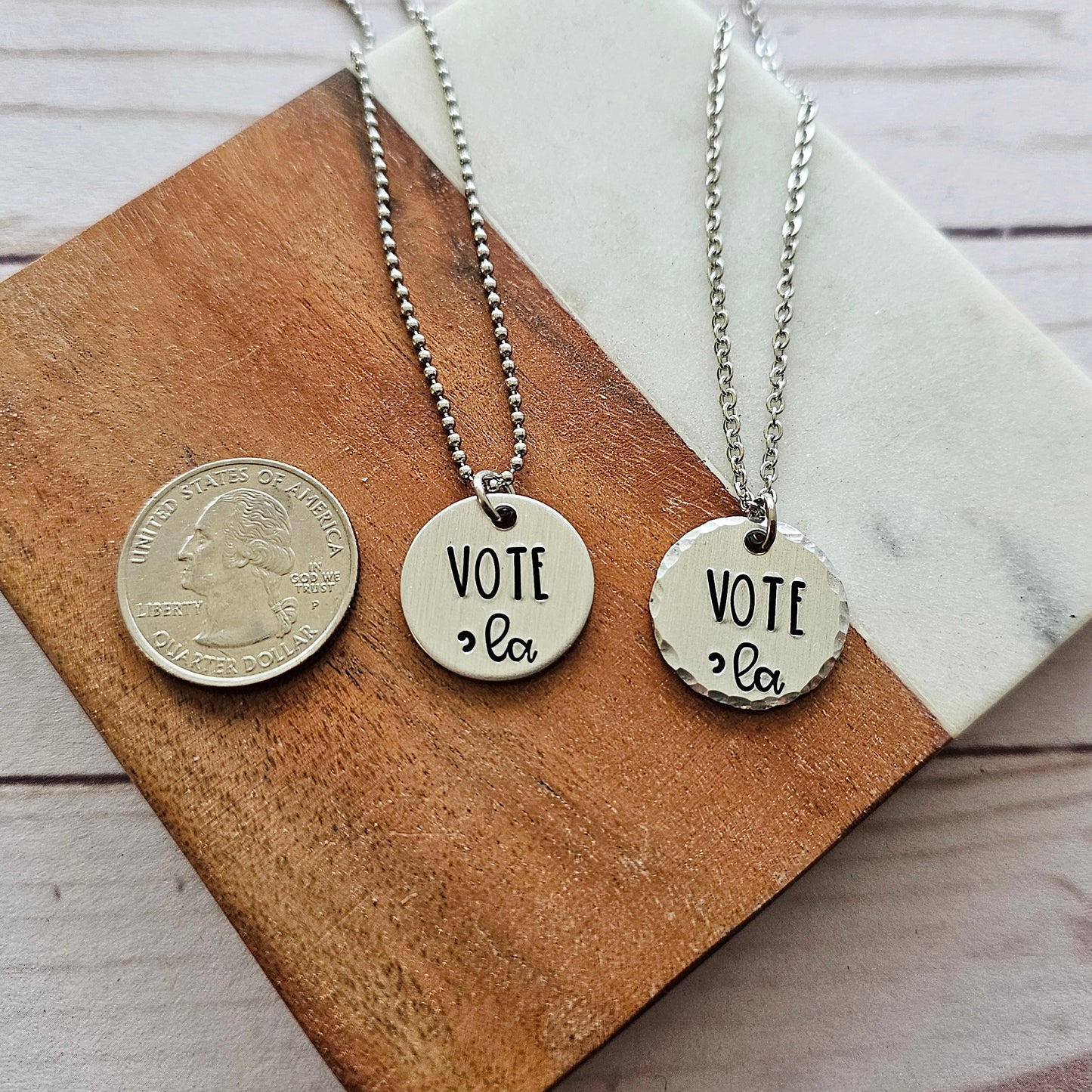 Vote Comma La Necklace, Handstamped Vote Jewelry, 2024 Presidential Election Accessories, Democratic Blue Wave