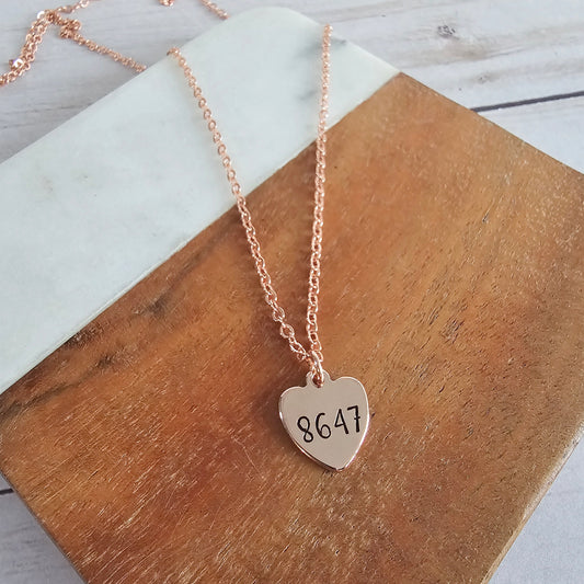Tiny 8647 Heart Shaped Necklace, Handstamped Anti Trump Jewelry, Antifa Pendant