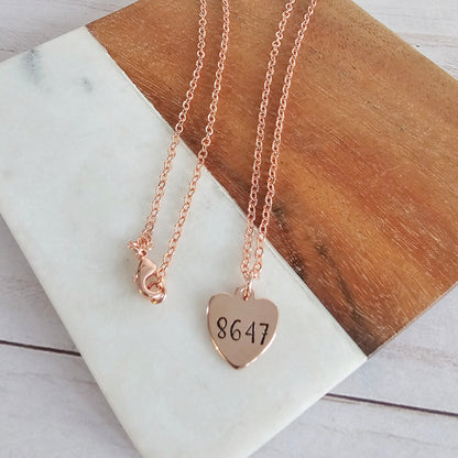 Tiny 8647 Heart Shaped Necklace, Handstamped Anti Trump Jewelry, Antifa Pendant