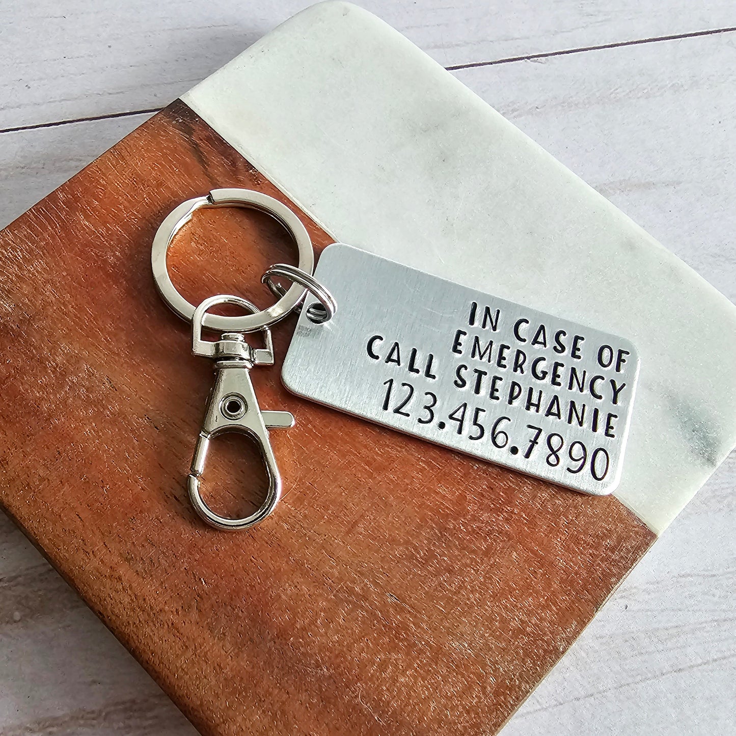 In Case of Emergency Call Keychain, Custom Metal Keychain, Keychain for Emergencies, Contact Information Key Chain, Children's Backpack Tag