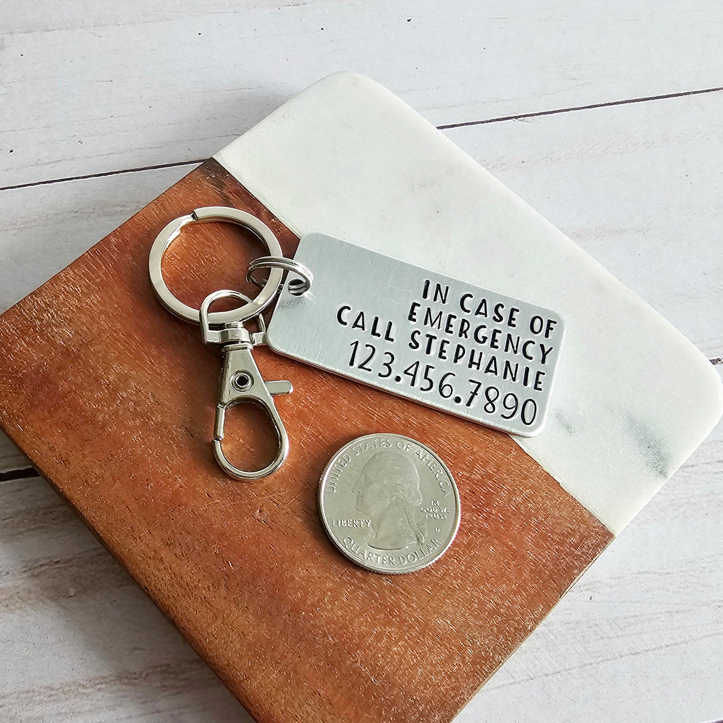 In Case of Emergency Call Keychain, Custom Metal Keychain, Keychain for Emergencies, Contact Information Key Chain, Children's Backpack Tag