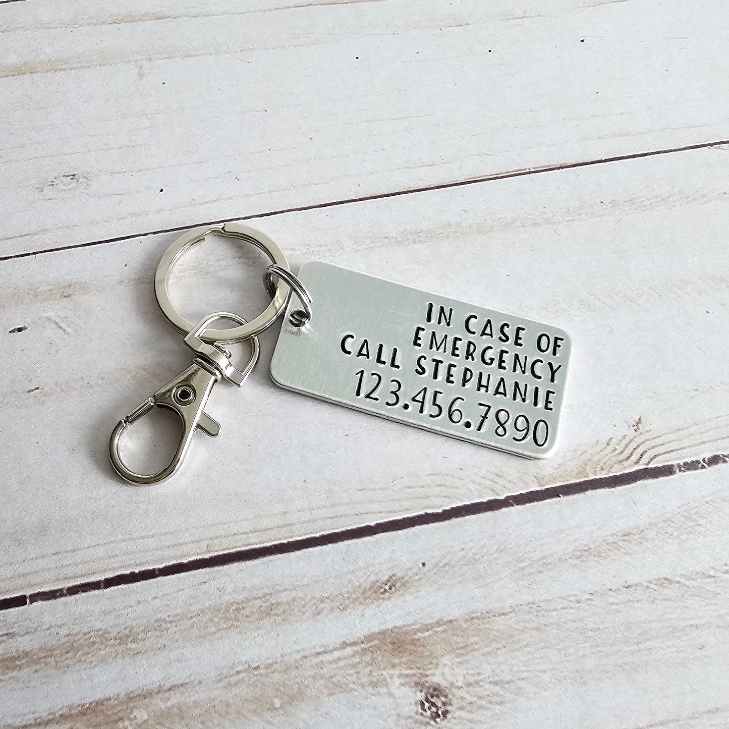 In Case of Emergency Call Keychain, Custom Metal Keychain, Keychain for Emergencies, Contact Information Key Chain, Children's Backpack Tag