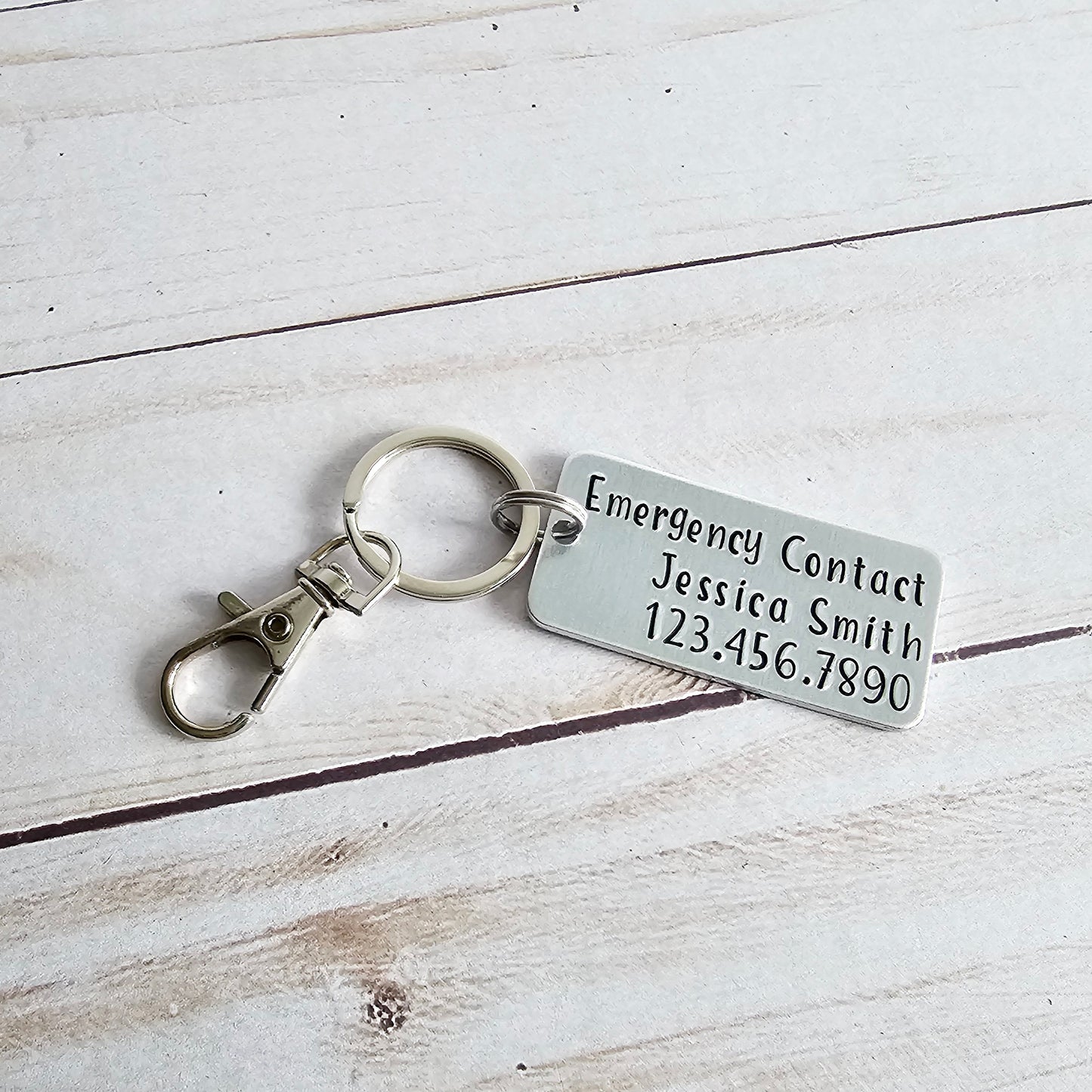 Custom Emergency Contact Metal Keychain, Keychain for Emergencies, Hand Stamped Metal Contact Information Key Chain, Children's Backpack Tag