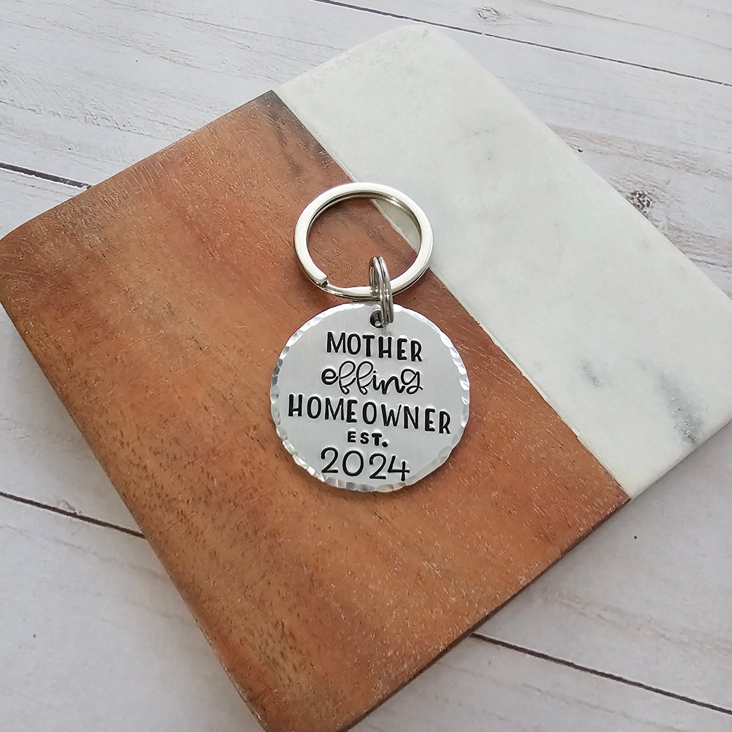 Mother Effing Homeowner Key Chain with Year Est, Funny Housewarming Gift for Women, First House Accessories, Closing Gift for Home Buyer