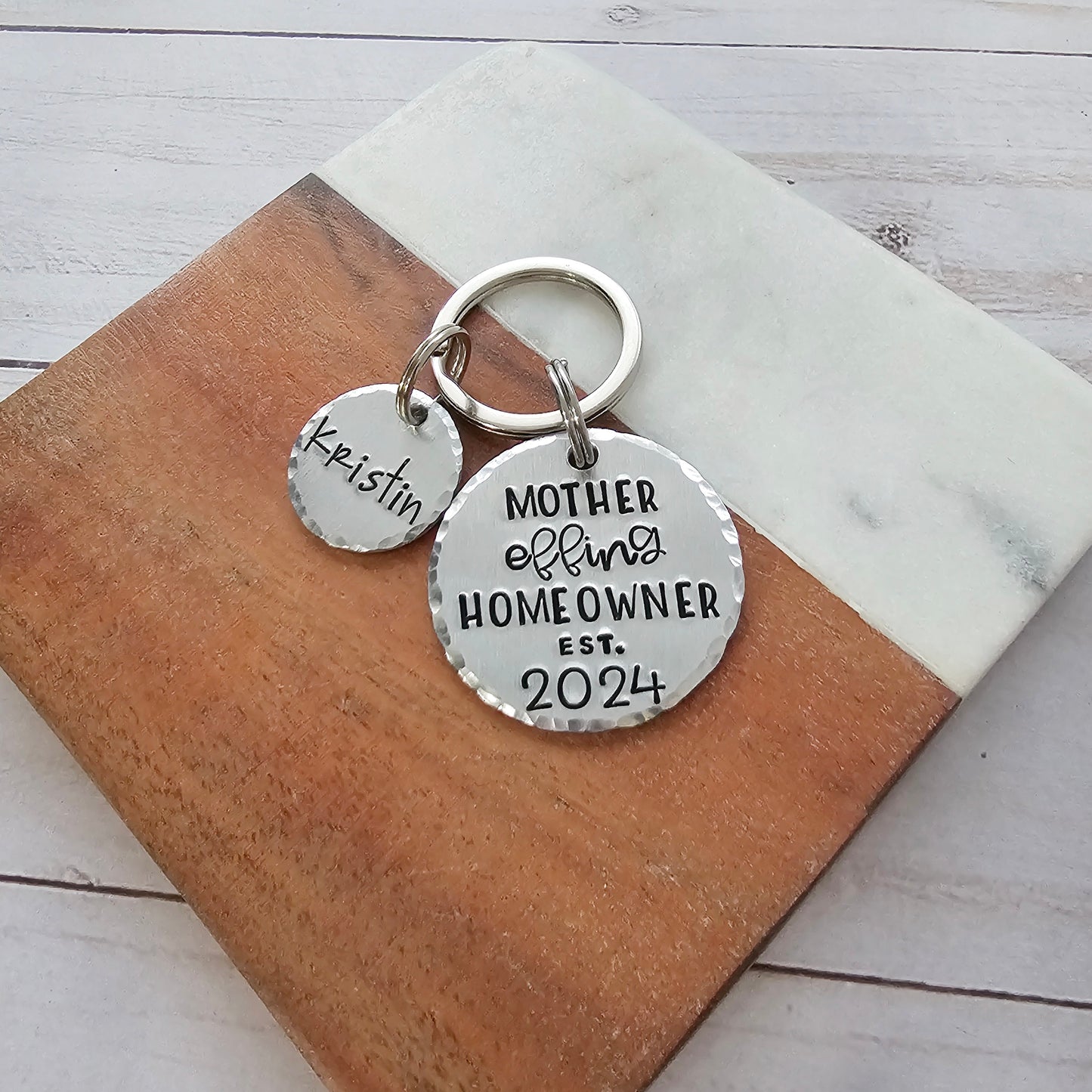 Mother Effing Homeowner Key Chain with Year Est, Funny Housewarming Gift for Women, First House Accessories, Closing Gift for Home Buyer