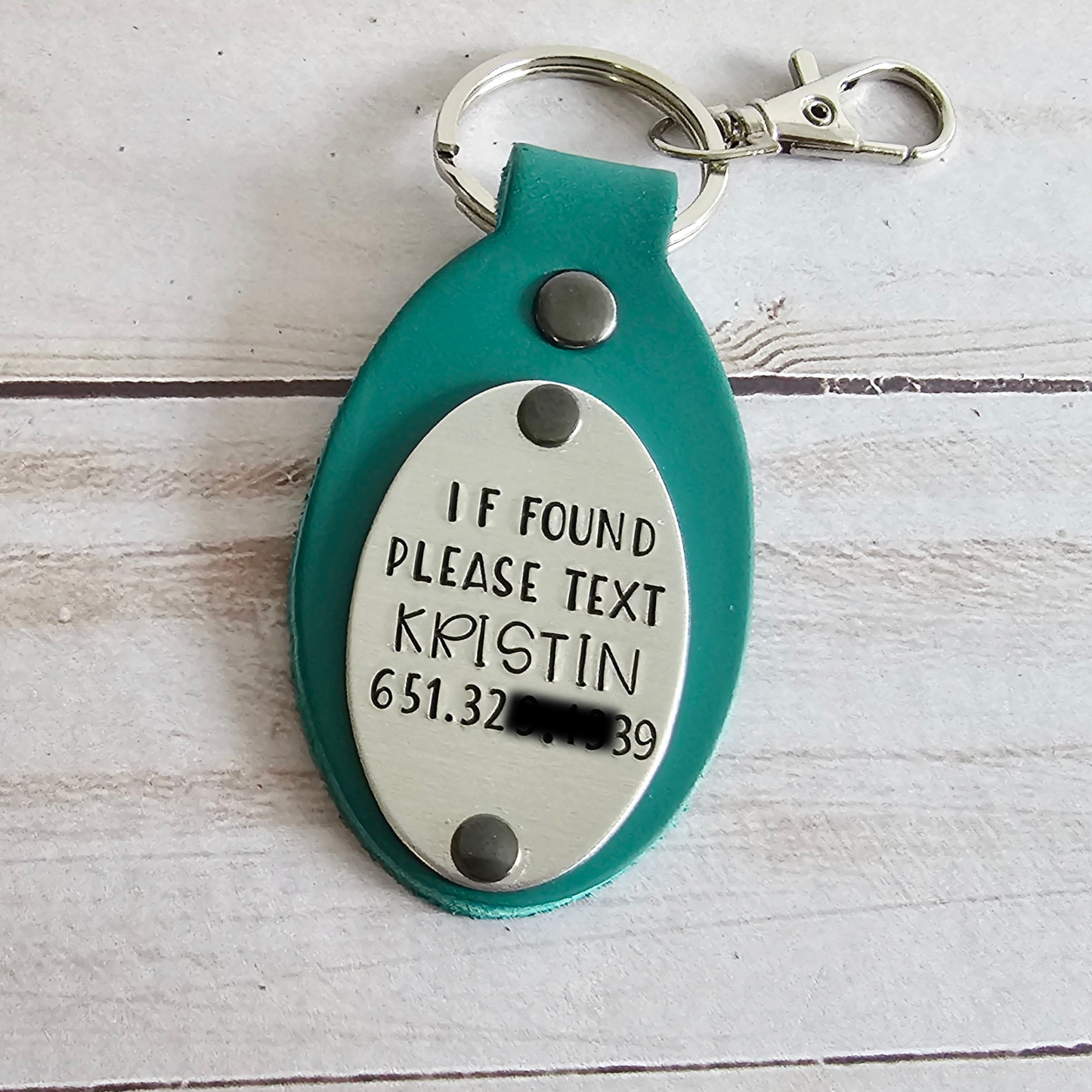 Leather Keychain Identification Tag, If Found Please Text, ID Tag for Backpack, Purse, Luggage, Laptop Bag, Diaper Bag, Sports Equipment Bag