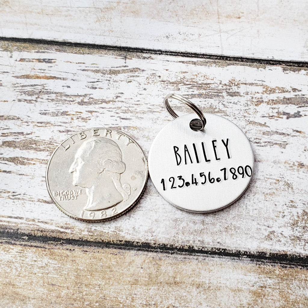 Round Dog Collar Tag with Name and Number