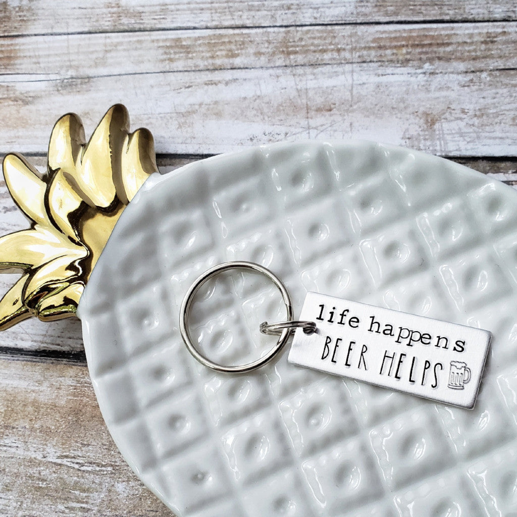 Handstamped Beer Keychain Metal Stamped