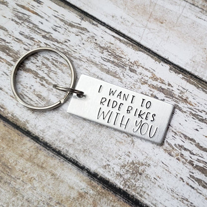 Bike Ride Gift for Friend handstamped keychain