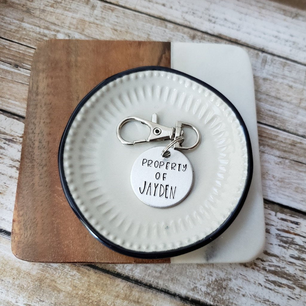 hand stamped child's backpack tag