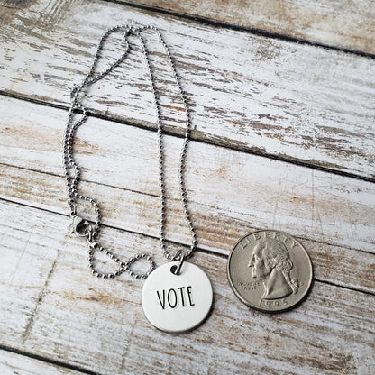 Vote Hand Stamped Necklace  Michelle Obama Vote Pendant