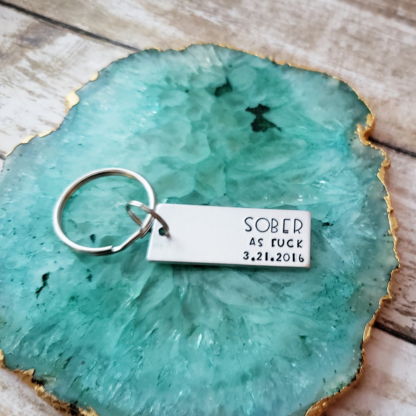 Sober As Fuck Keychain with Custom Date