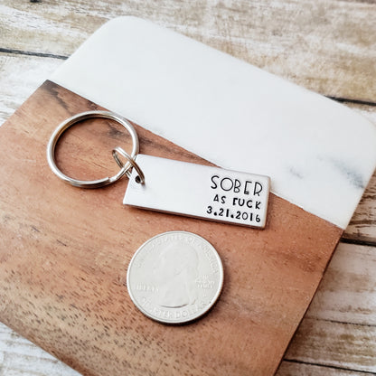 Sober As Fuck Keychain with Custom Date