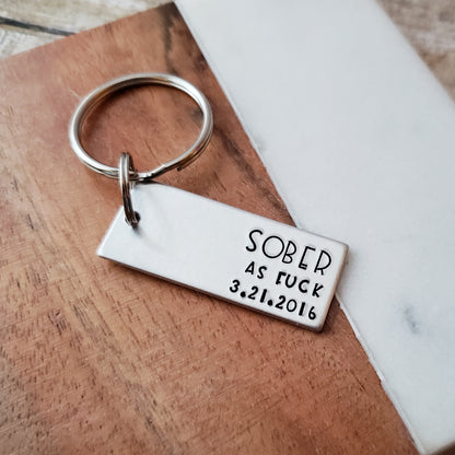 Sober As Fuck Keychain with Custom Date
