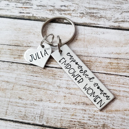 Empowered Women Empower Women Keychain, Handstamped Keychain for Coworker, Encouraging Gifts for Her