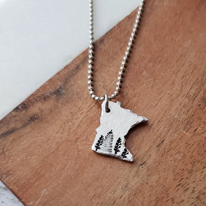 Hand Cut Minnesota Pendant with Trees, Minnesota Jewelry, Minnesota Gifts - 3 Sizes Available