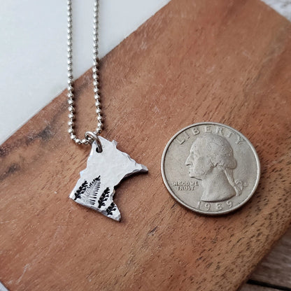 Hand Cut Minnesota Pendant with Trees, Minnesota Jewelry, Minnesota Gifts - 3 Sizes Available