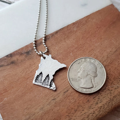 Hand Cut Minnesota Pendant with Trees, Minnesota Jewelry, Minnesota Gifts - 3 Sizes Available