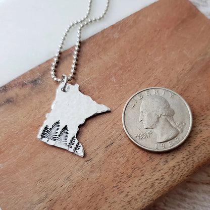 Hand Cut Minnesota Pendant with Trees, Minnesota Jewelry, Minnesota Gifts - 3 Sizes Available