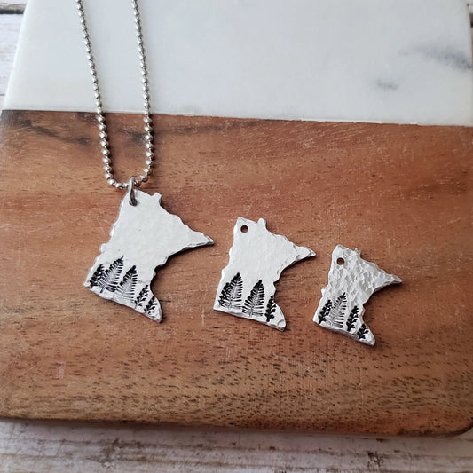 Hand Cut Minnesota Pendant with Trees, Minnesota Jewelry, Minnesota Gifts - 3 Sizes Available