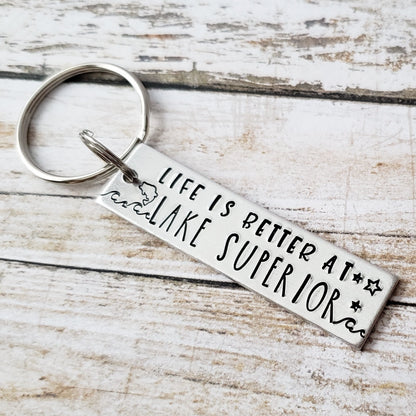 Life Is Better At Lake Superior Keychain - Customizable For Your Lake