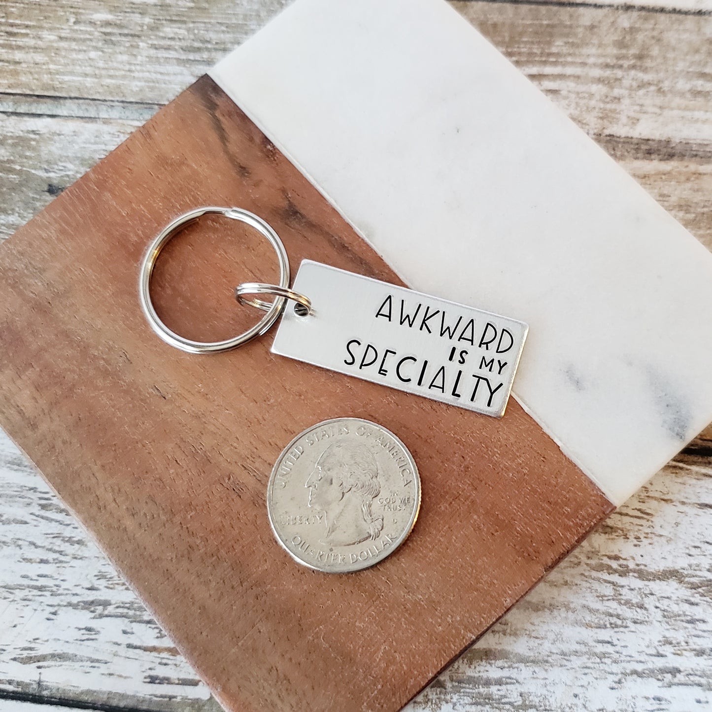 Awkward Is My Specialty Keychain, Funny Hand Stamped Keychain for Friend