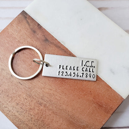 In Case of Emergency (I.C.E.) Keychain with Emergency Contact Phone Number