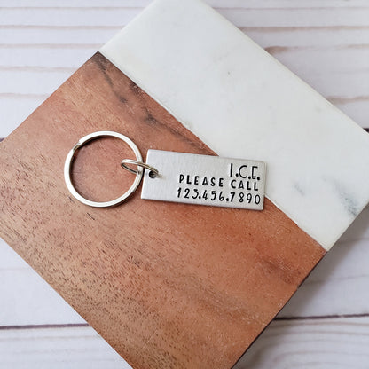 In Case of Emergency (I.C.E.) Keychain with Emergency Contact Phone Number