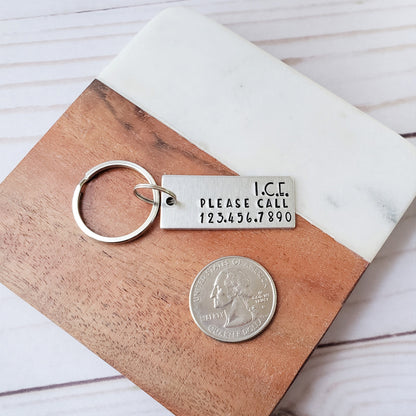 In Case of Emergency (I.C.E.) Keychain with Emergency Contact Phone Number