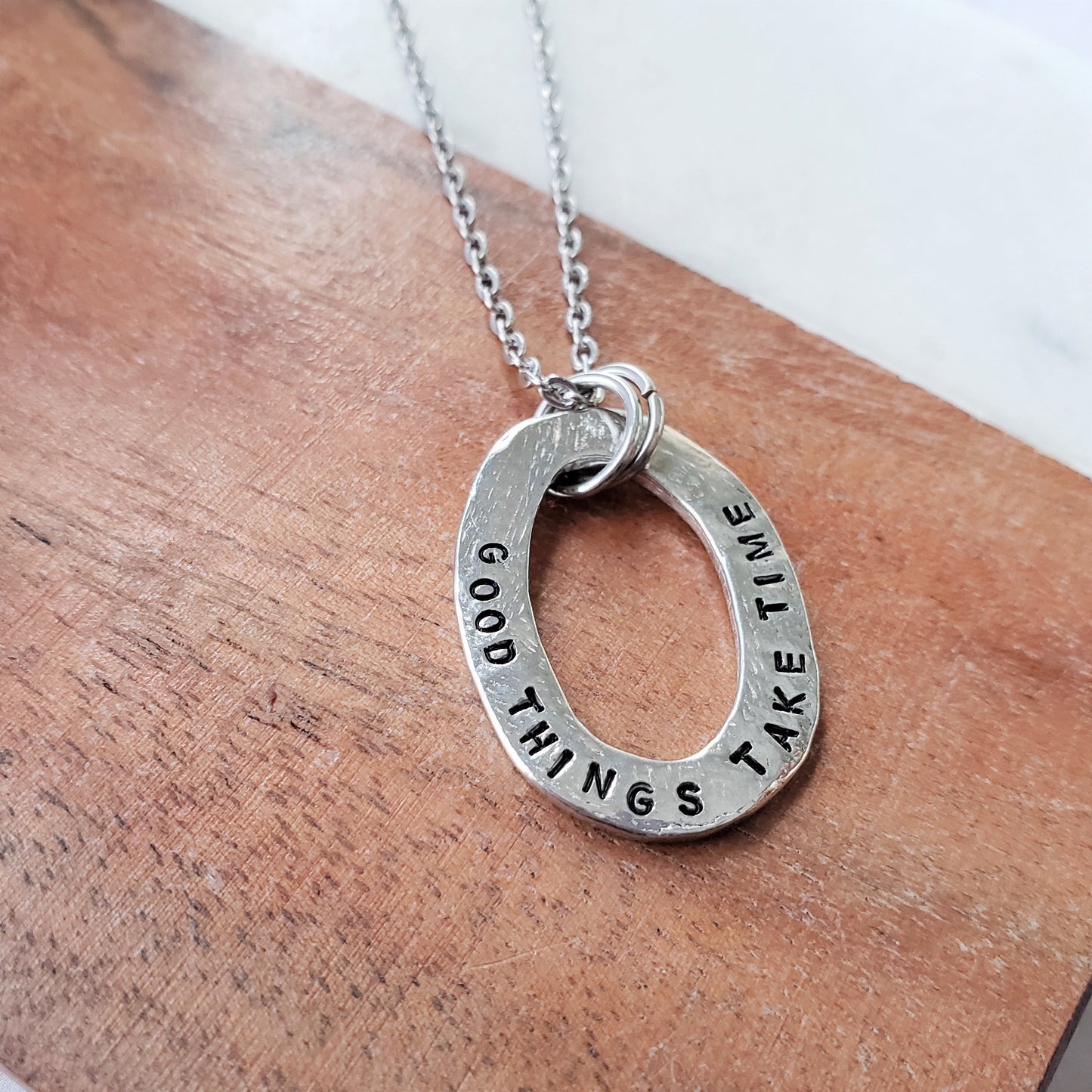 Good Things Take Time Pewter Washer Necklace