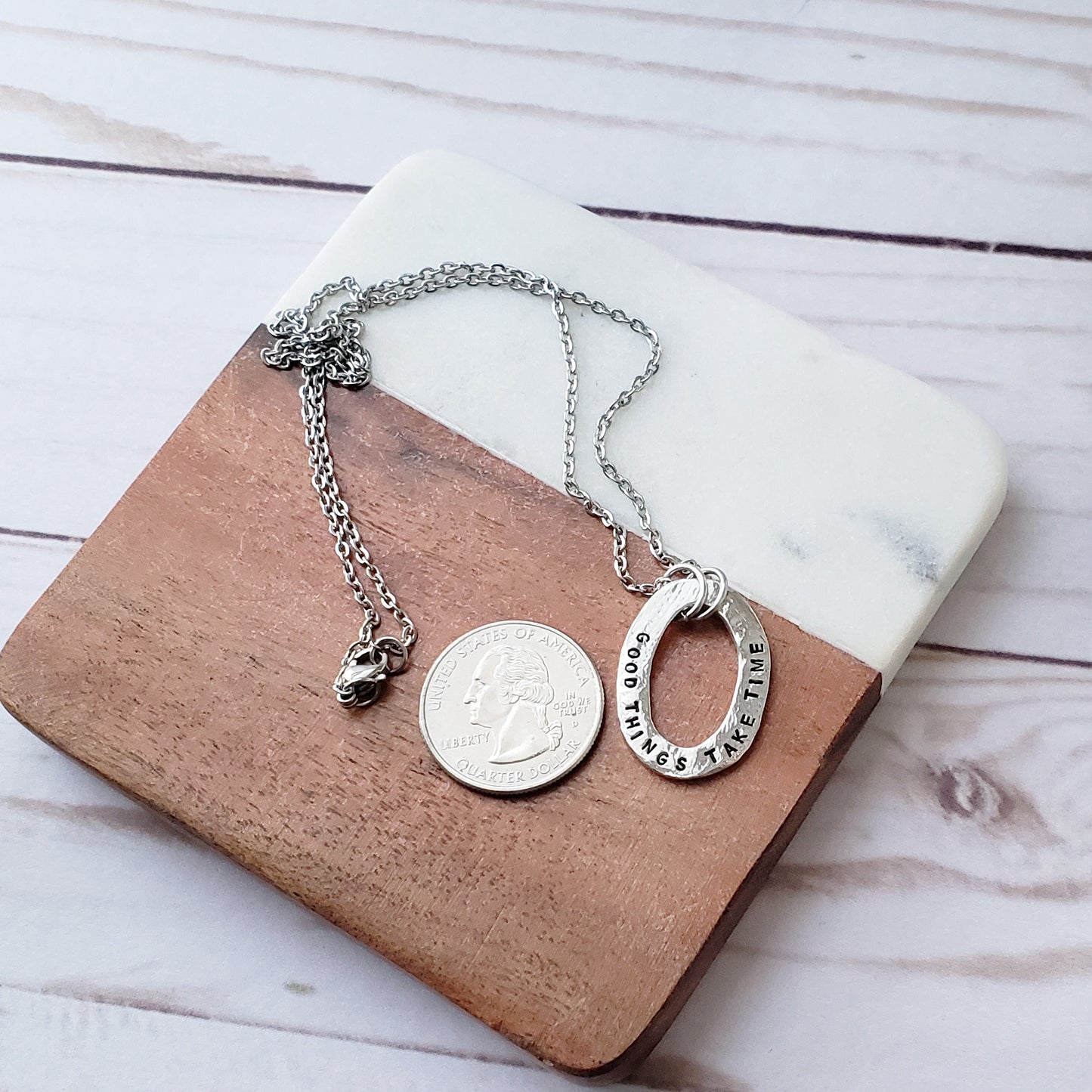 Good Things Take Time Pewter Washer Necklace