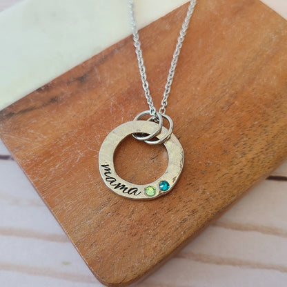 Mama and Birthstones Pewter Washer Necklace