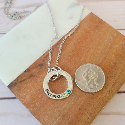 Mama and Birthstones Pewter Washer Necklace