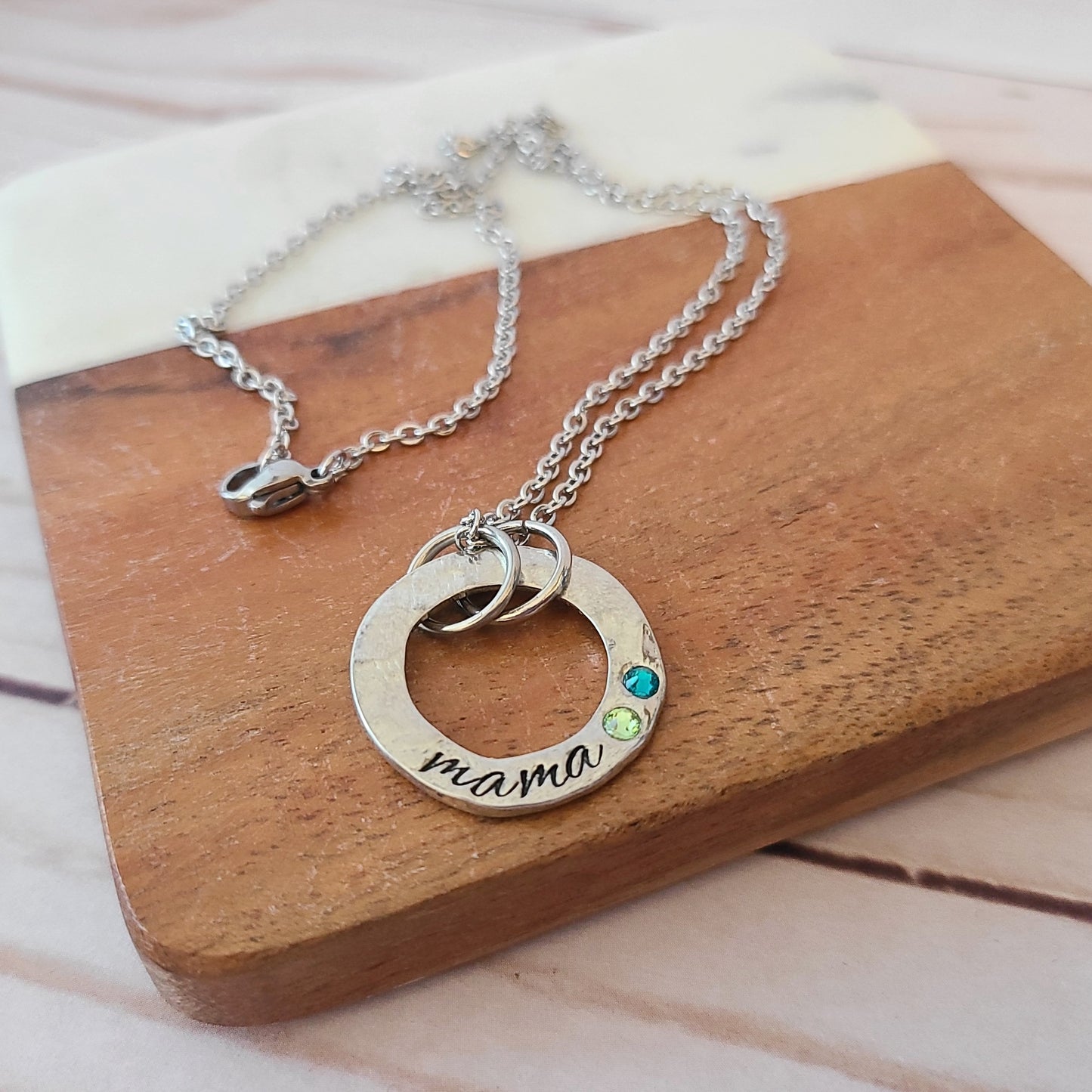 Mama and Birthstones Pewter Washer Necklace
