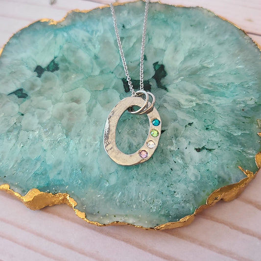 Oval Pewter Washer with Birthstones Necklace