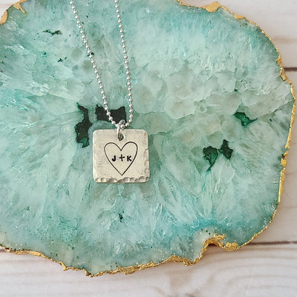 Initials In Heart Square Shaped Couples Necklace